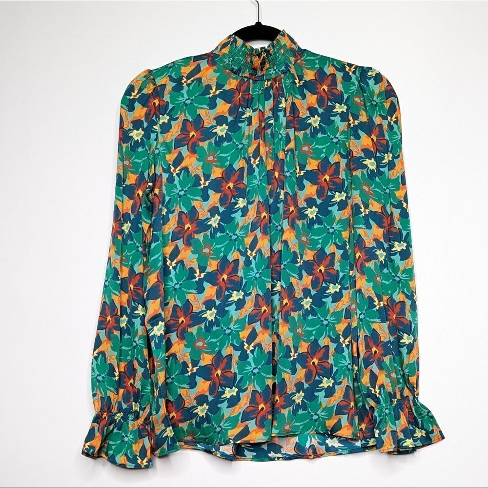 Tucker NYC Stella Top Marissa's Mural Turquoise in Stretch Georgette Silk Blouse